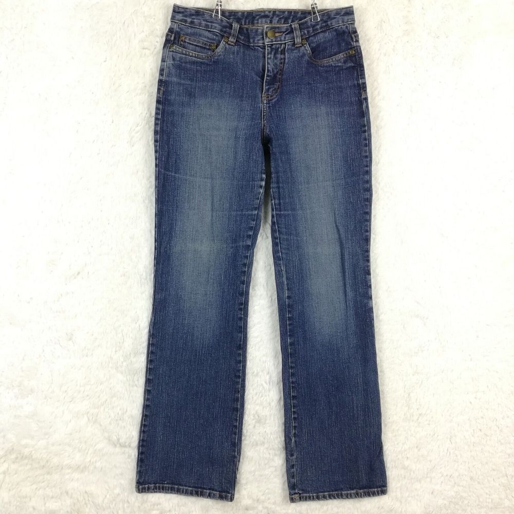 Vtg L.L. Bean Womens Jeans Boot Cut Denim Blue Medium Wash Whiskering 8